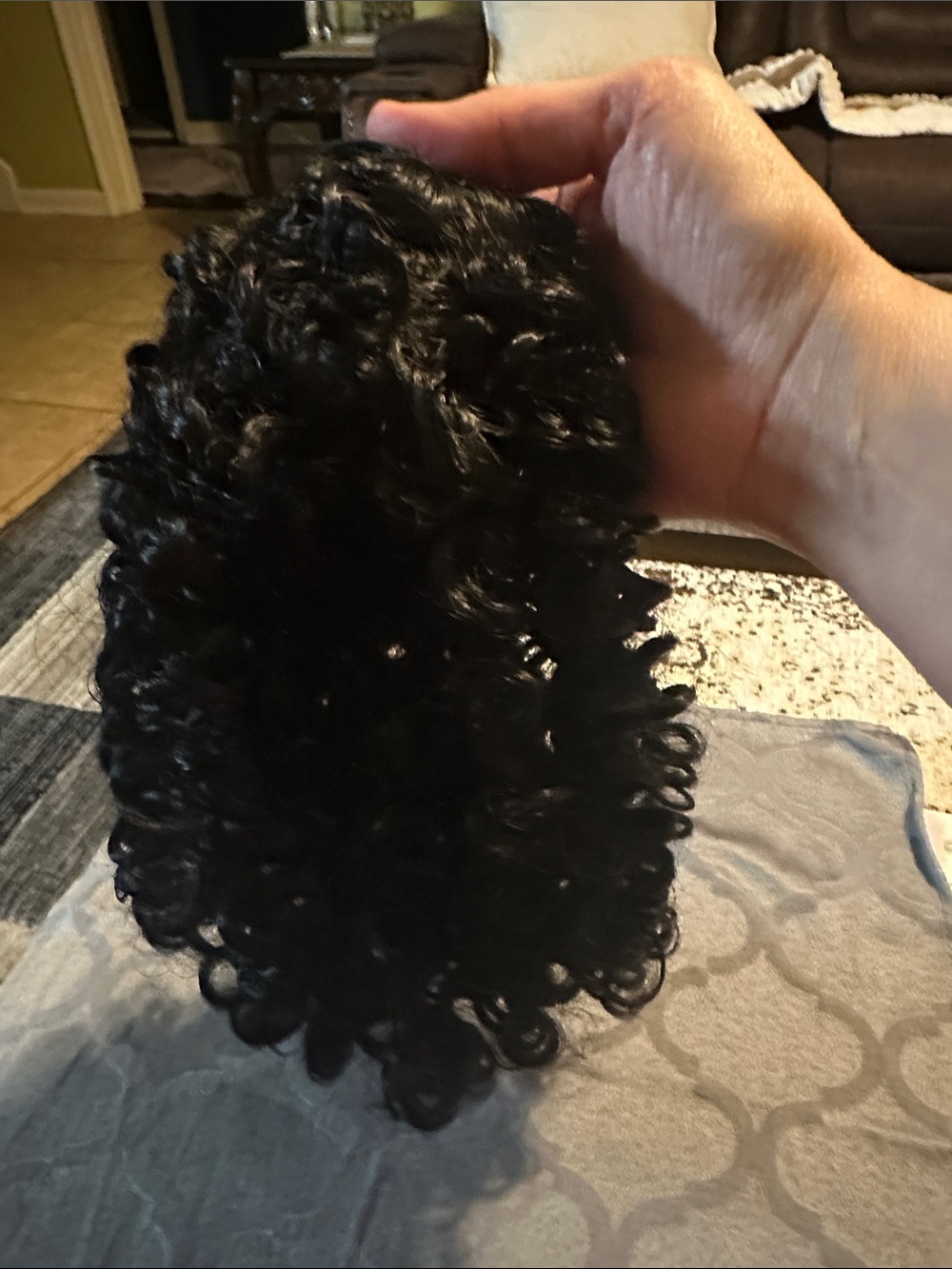 Curly Hairpiece Clip-in Extension - Black adjustable strings